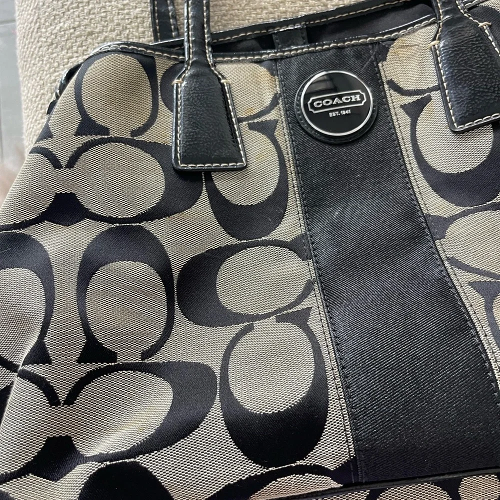 Coach Black and Tan Signature Tote